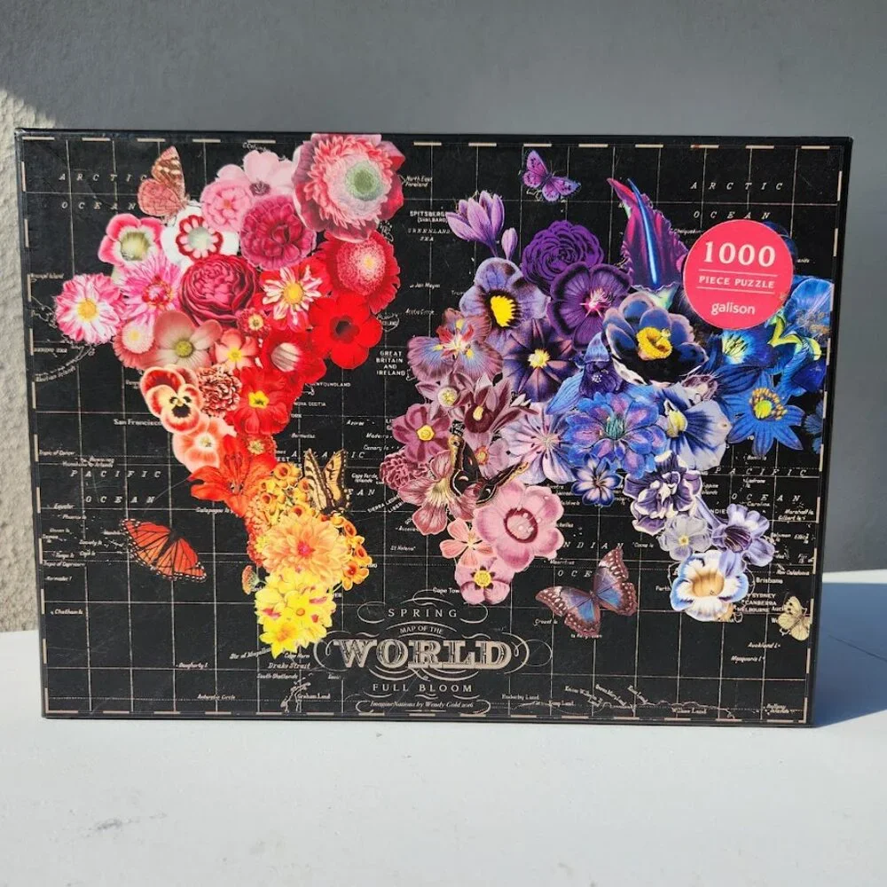 Galison Full Bloom World Map Jigsaw Puzzle 1000 Piece Flowers Spring Art Deco Fi